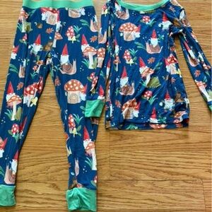 Little Sleepies Gnome Print Pajama Set - Blue and Green Bamboo Mushroom